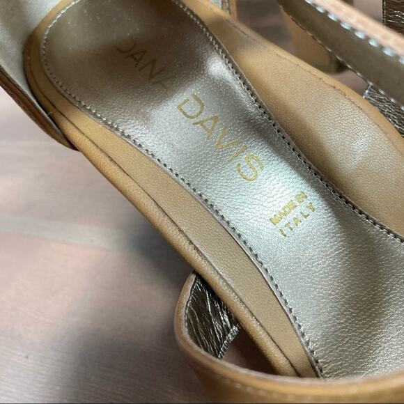 Dana Davis Tan Strappy Block Heel Sandals Made in Italy Size 7 - Picture 4 of 10